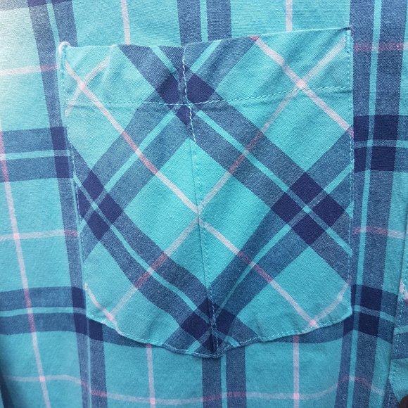 UNDER ARMOUR Button Down Shirt Medium US M Plaid Long Sleeve Blue Green Teal - Picture 9 of 16